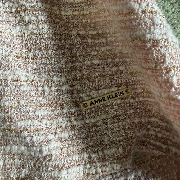 Anne Klein Plus 2X Pink Boucle Knit Top Metallic Shimmer 3/4 Balloon Sleeve - Picture 7 of 9